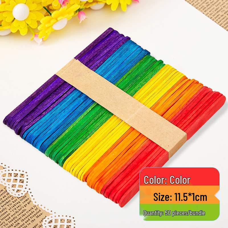 Colored Wooden Popsicle Sticks for DIY Crafts - Ideal for Kindergarten Projects and Handmade Creations.