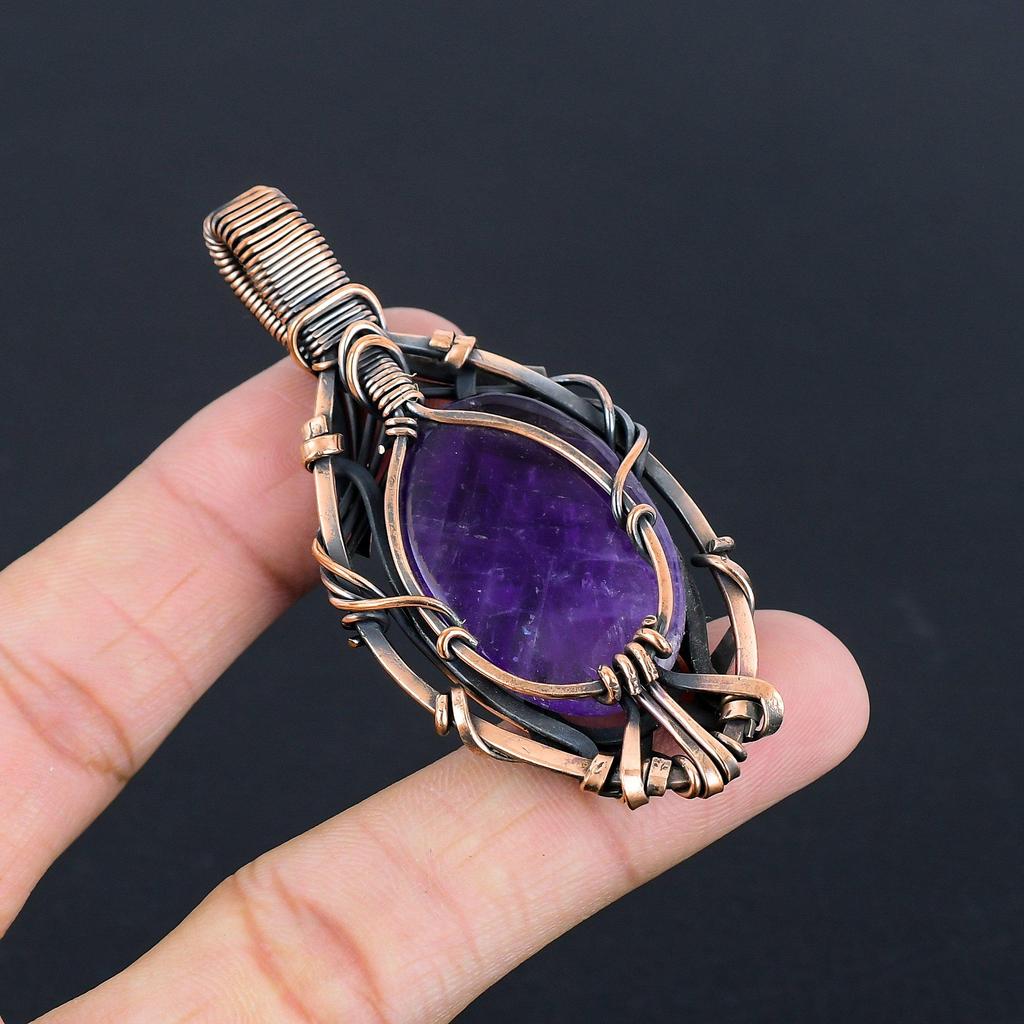 Amethyst Pendant Gemstone Jewelry,  999 Copper Wire Wrapped Pendant, Gift For Women Handmade Pendant