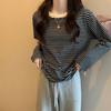 Women Plus Size Loose Striped Long Sleeve Casual Bottoming T Shirt