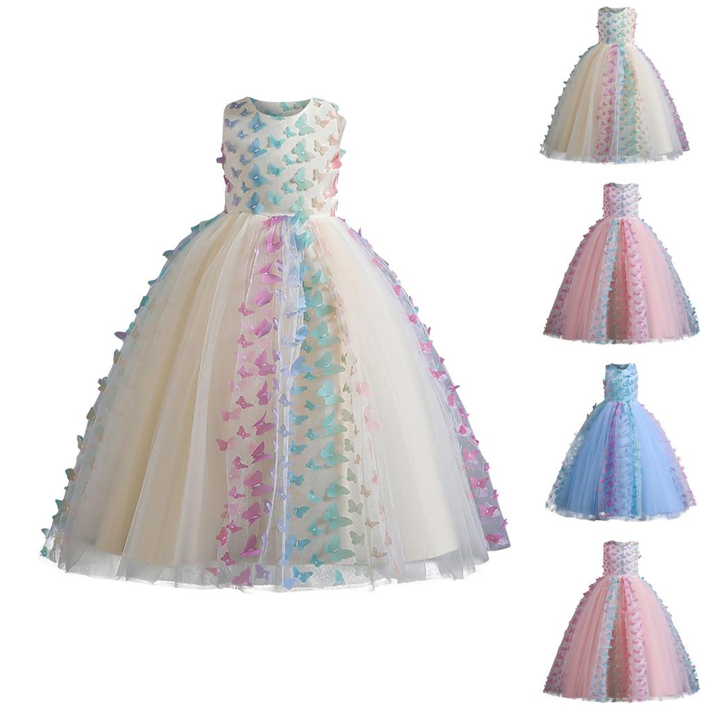 Children's Dress Princess Dress With Bow Solid Color Sequin Performance Cake Dress