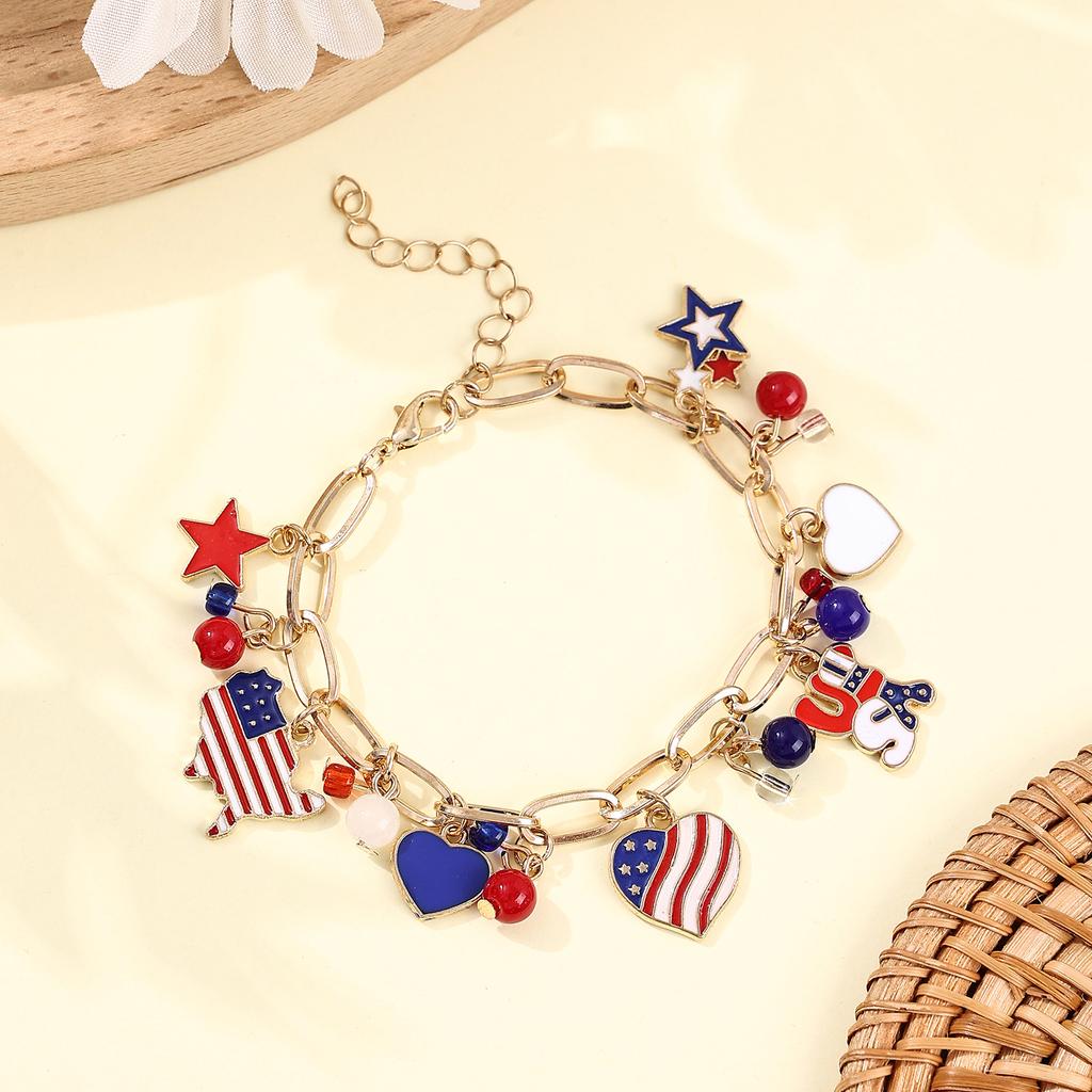 American Independence Day alloy bracelet, red blue white pendant, flag alloy accessory pendant, length 19+5cm tail chain