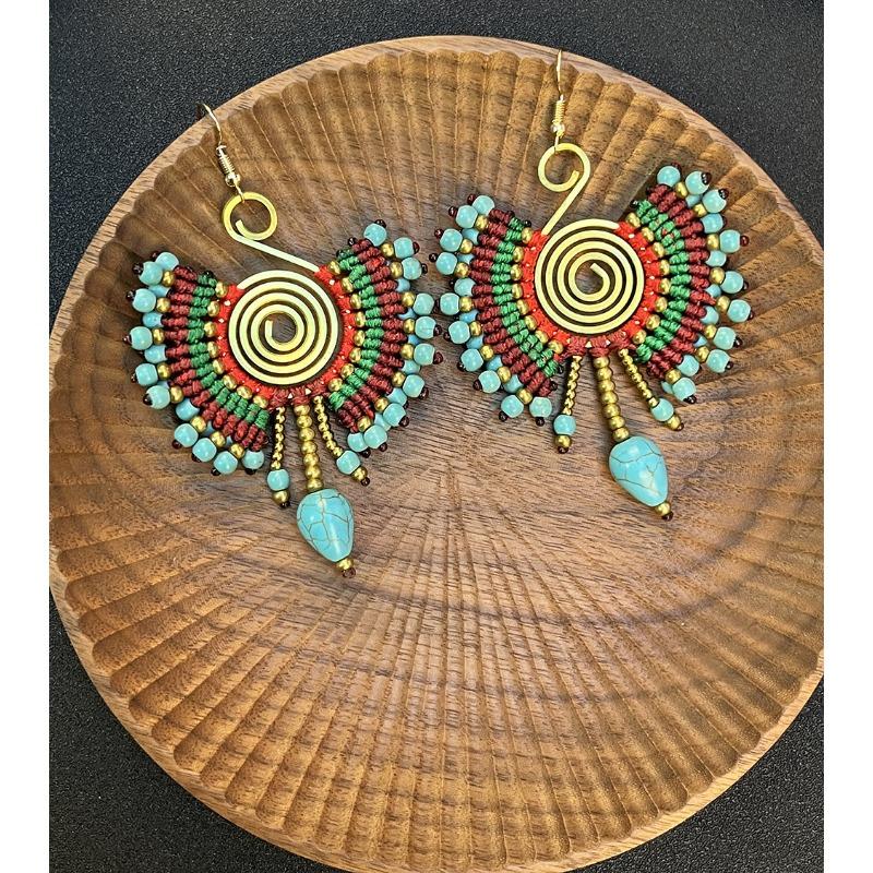 Bohemian Earrings Hand-woven Retro Vacation Versatile Temperament Earrings Women's Long Earrings