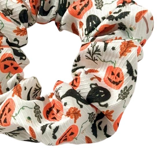 Fluffy Hair Scrunchies Halloween Ties, High Elasticity Scrunchies, Soft Stretchy Bands with Ghost Witch Hat Tie Bat Spider Web Design,