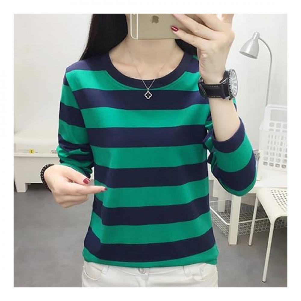 Navava Long Sleeve Simple STripe Round Neck T shirT nT1474