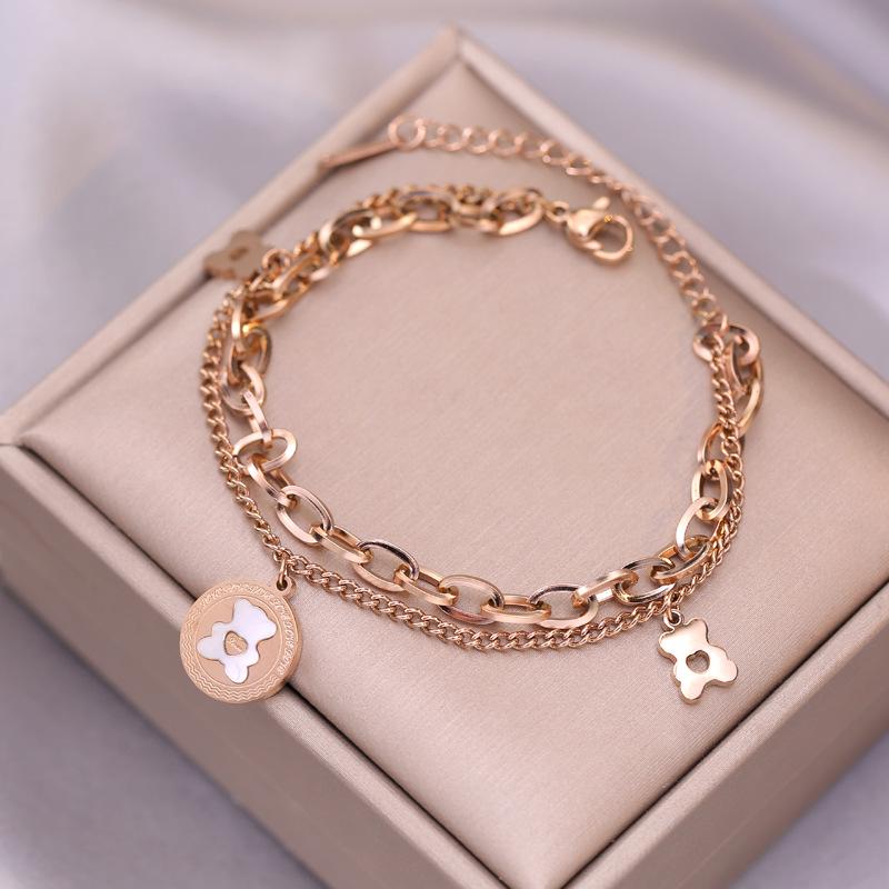Women's Titanium Steel Bear Bracelet - Fade-Resistant, Hip-Hop Korean Style, Simple Design, Perfect for Students & Best Friends.