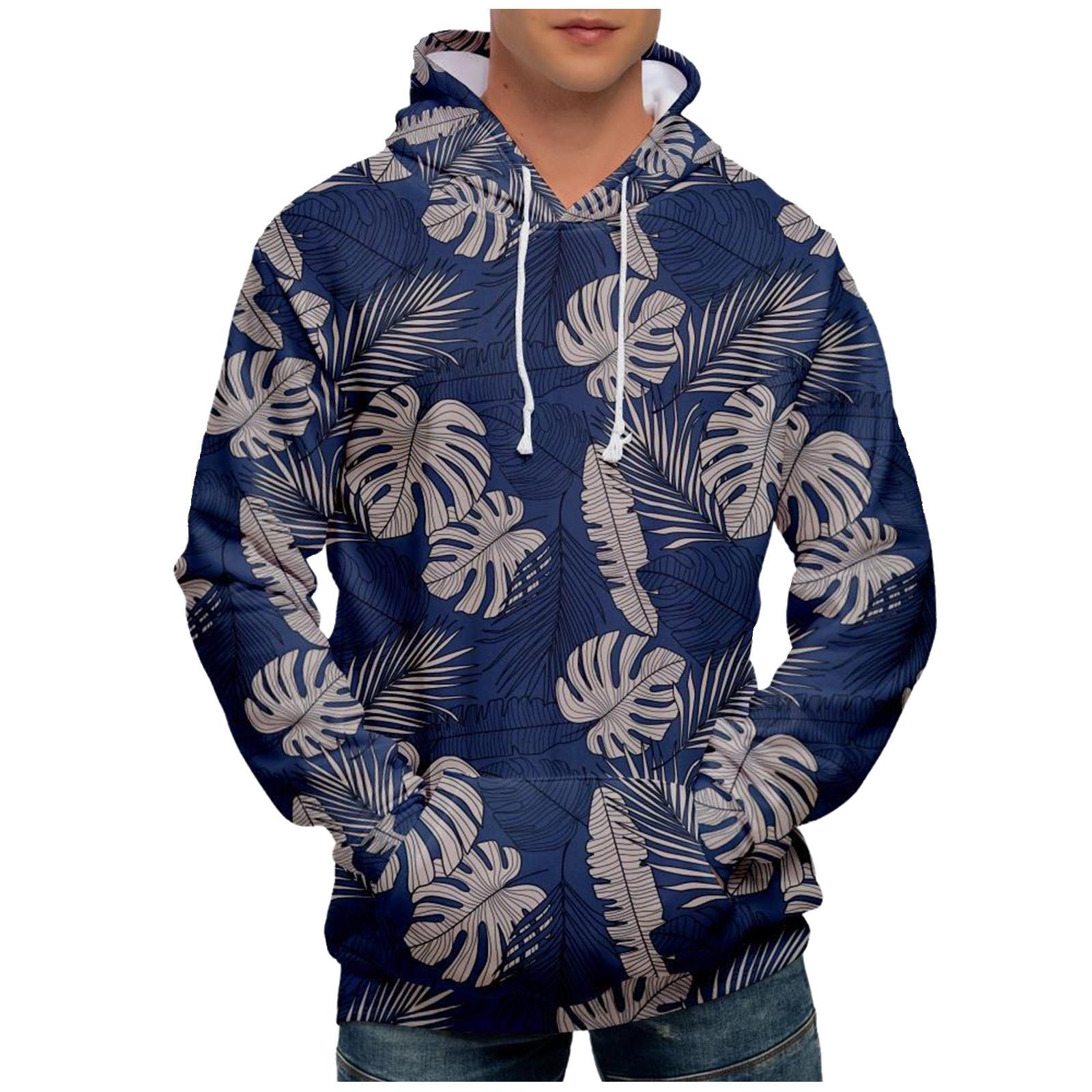 

Модный свободный мужской и женский свитер с капюшоном с длинным рукавом и принтом XXXL синий