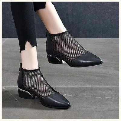 Nou Sosit Vară Sexy Botine Mesh Vârf Ascuțit Toc Mic Dame Cizme Scurte Toc Gros Primăvară Fermoar la Spate Pantofi