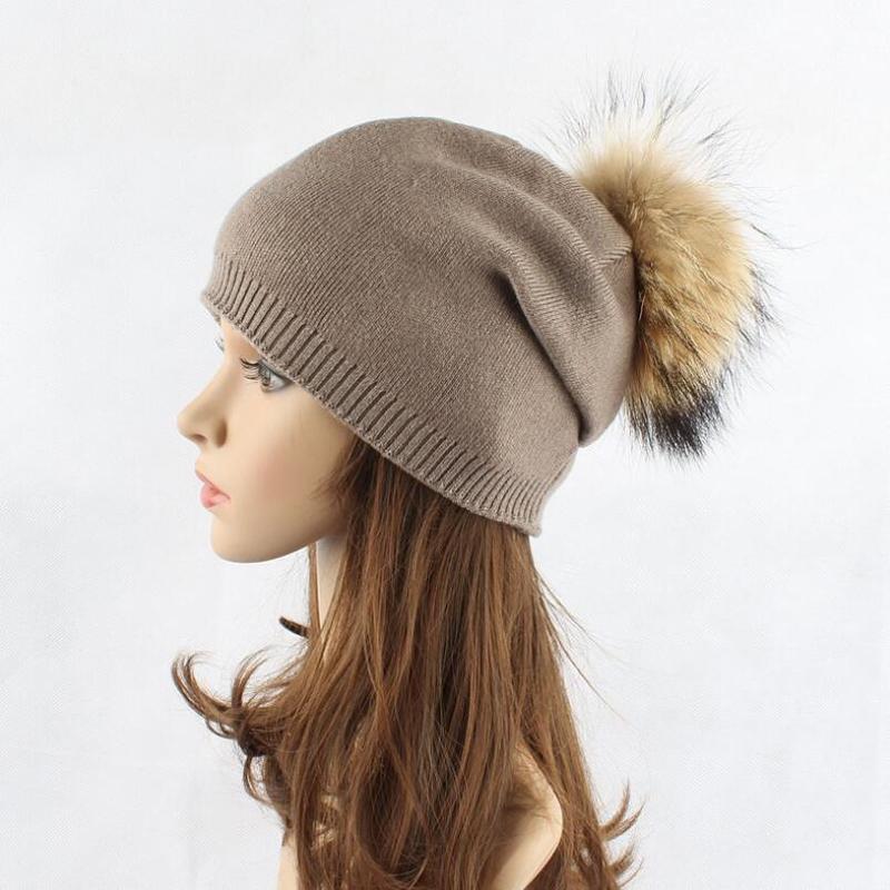 Women Hair Ball Knit Hat Solid Color Wool Headgear Autumn and Winter Outdoor Casual Warm Hat