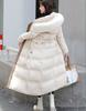 Women Winter Hooded Faux Fur Collar Big Pocket X-Long Belted Coat Mom's Puffer Jacket Cotton Padded Parkas Outwear Overcoat
