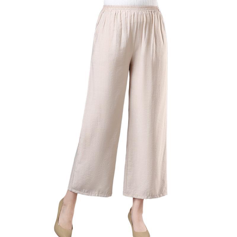Elastic Waist Summer Pants for Middle-Aged & Elderly Women - Loose, Straight, Nine-Point Casual Style