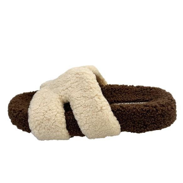 Thick-bottomed Plush Slippers for Women's Outer Wear 2025 Autumn and Winter New Soft-bottomed Fluffy Fashionable Versatile One-word Cotton Mop
