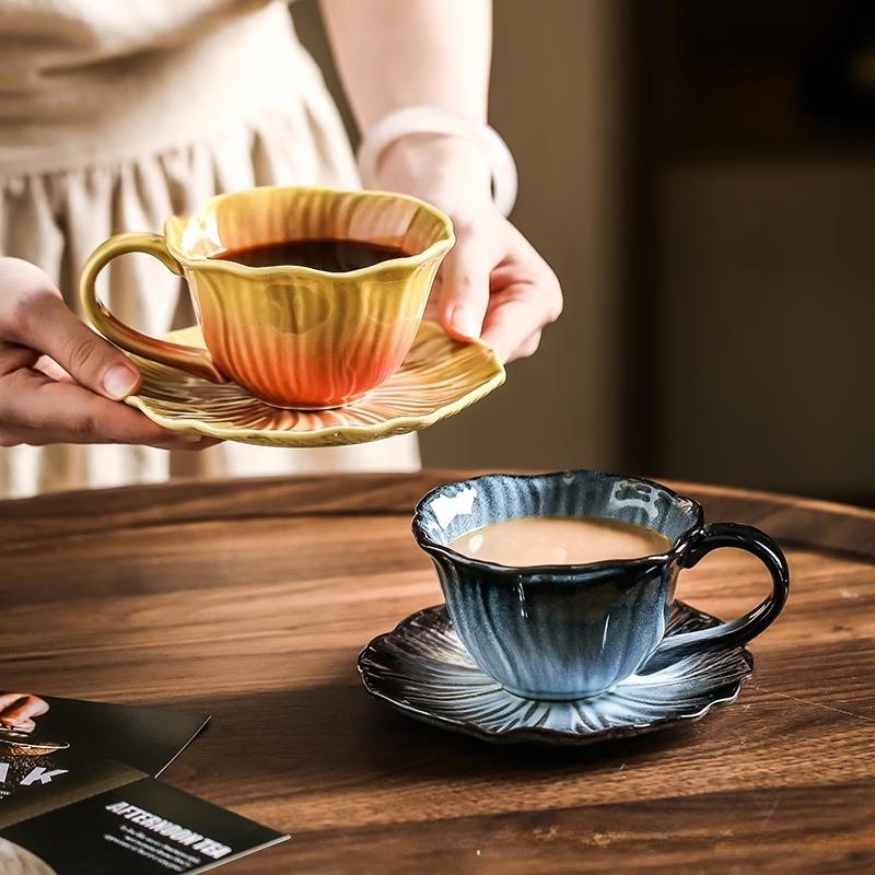 Oeny Retro Kiln-Glazed Ceramic Coffee Cup & Saucer