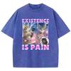 Existence Is Pain Cat T Shirt Vintage Washed 100% Cotton T-Shirt Graphic Tee Casual Streetwear for Spring Summer Fall