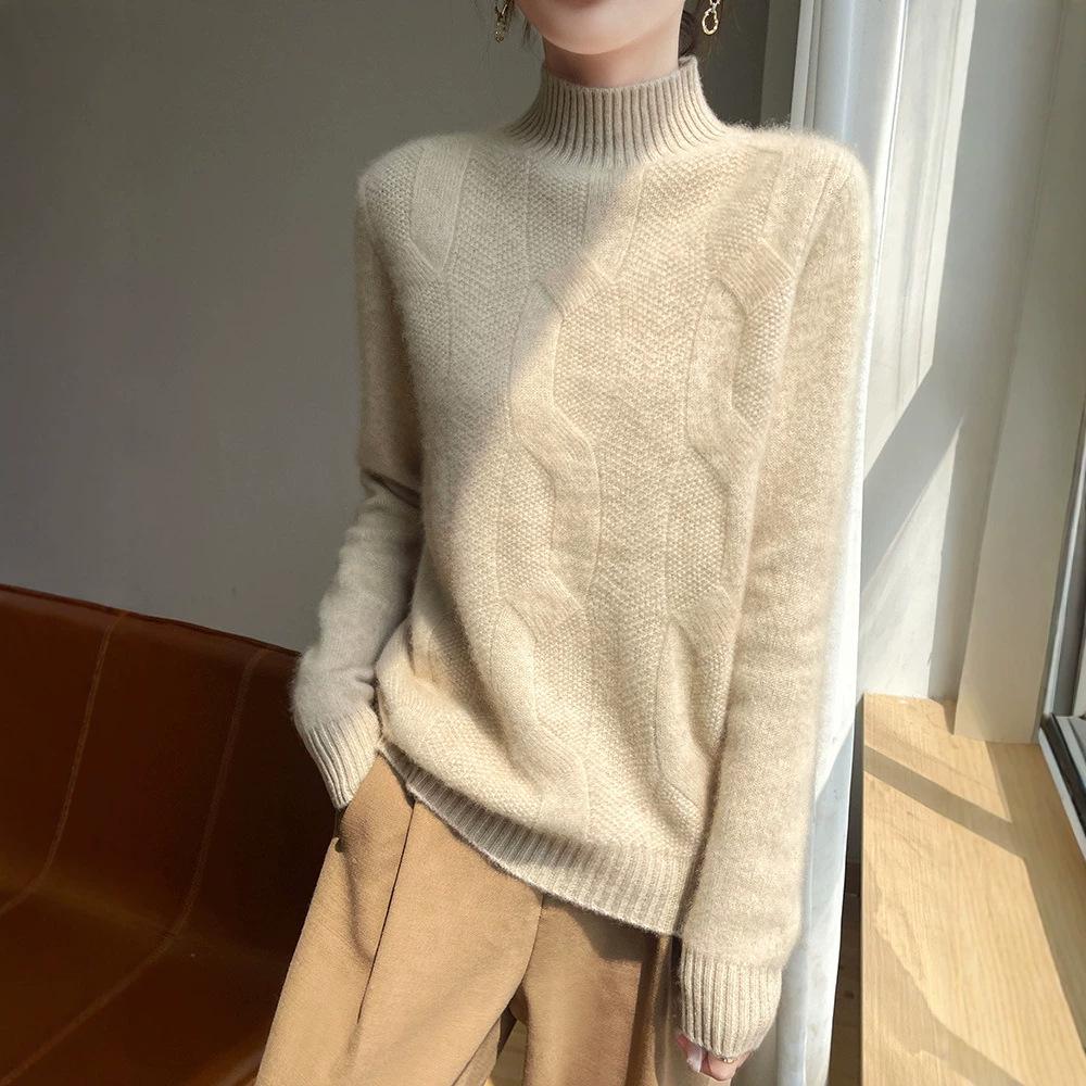 Three-Dimensional Cable Knit Pure Wool Sweater – Autumn/Winter Essential for Warmth & Style