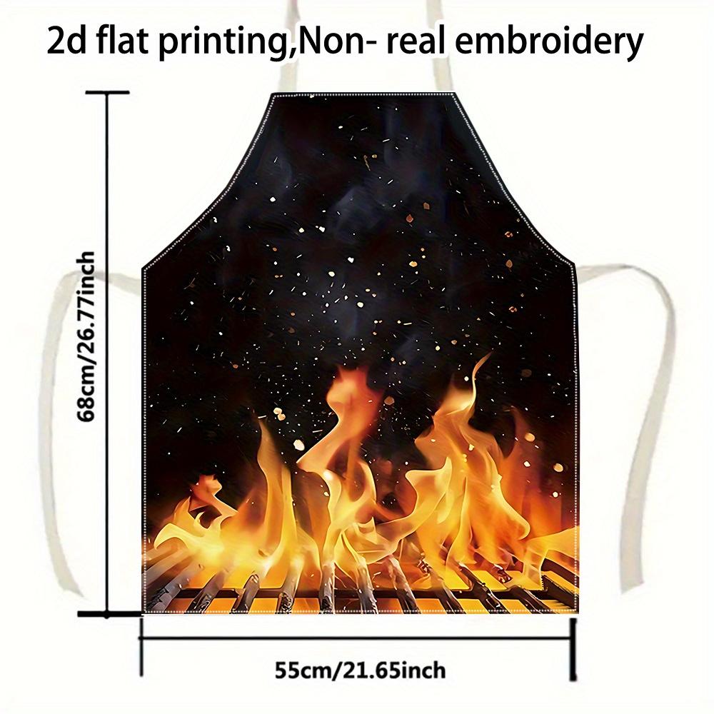 A 2D Printed Apron Made of Linen, Featuring a Flame Pattern Design, Is Ideal for Kitchen and Outdoor Cooking