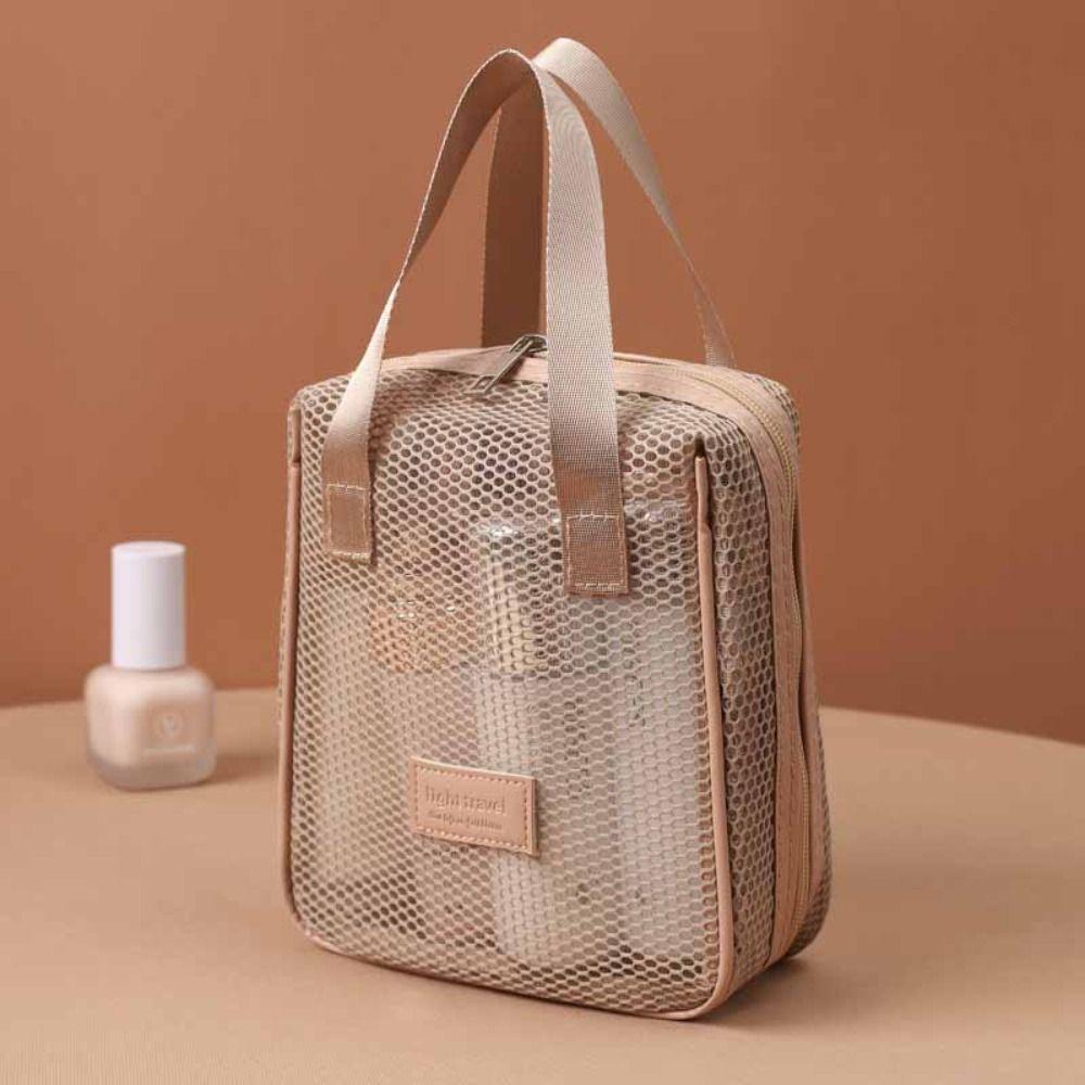 Large Capacity Mesh Cosmetic Bag Solid Color Pillow Makeup Pouch Transparent Makeup Bag Outdoor