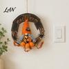 Holiday Hanging Ornament Halloween Gnome Rattern Wreath, Handmade Decoration with Spider And Tinsel Accents, Front Porch Decor Wreath for Door