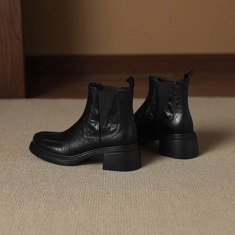 Krazing Pot Sheepskin Round Toe Thick Heels Chelsea Boots Size 42 High Quality Women Keep Warm Ankle Boots