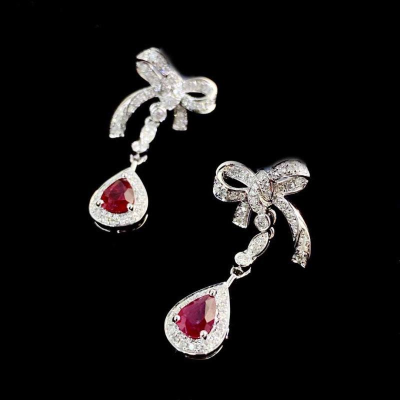 Elegant Red Gemstone Bow Tassel Earrings for Women – Versatile, Fashionable Drops, Perfect Festival Gift