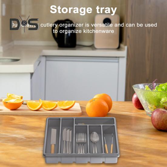 Kitchen Flatware Utensil Holder with Lid 6 Compartments Drawer Countertop Chopstick Spoon Fork Cutter Cutlery Storage Box Covered Organizer Tray