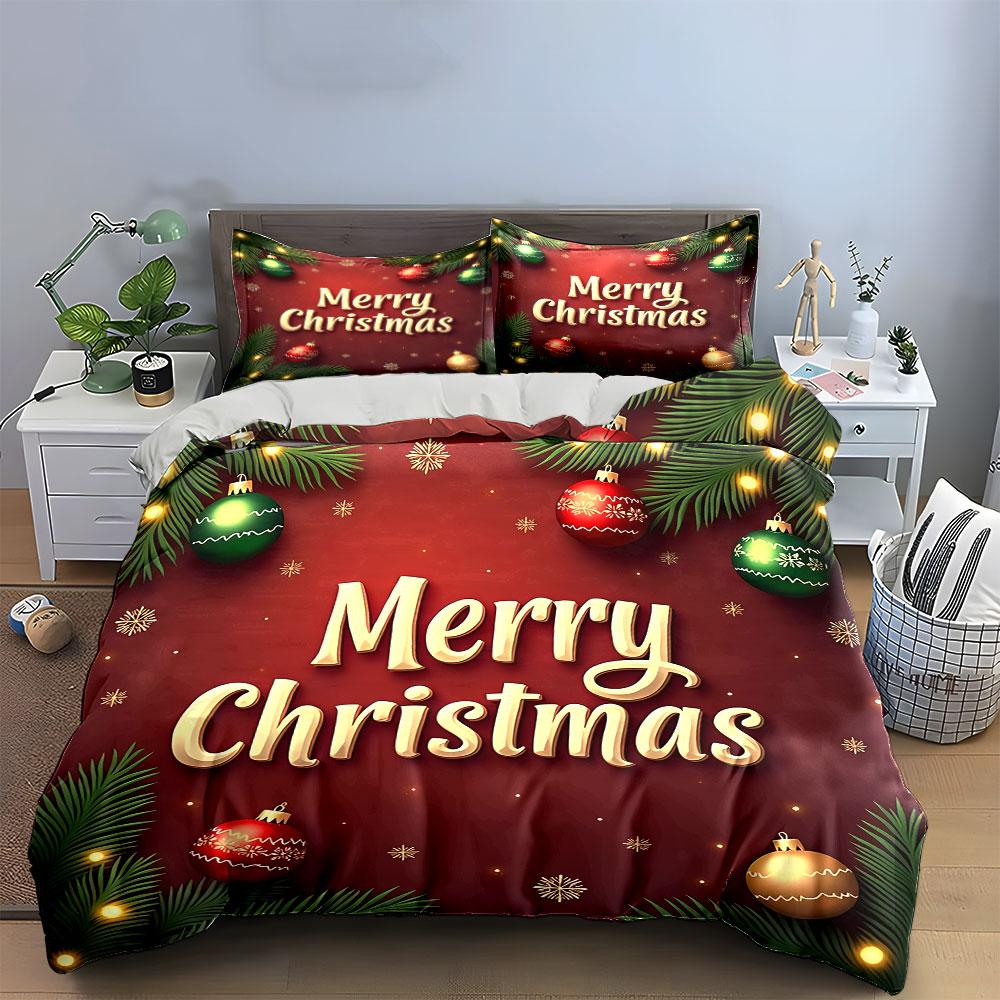 Merry Christmas Ornament Design Bedding Duvet Cover Set Duvet Cover Pillowcases (1*Duvet Cover 2*Pillowcases, Without Duvet Insert)