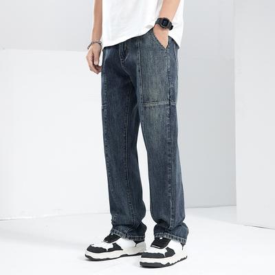 Neue Herren-Jeans für Frühling und Sommer, locker, gerade geschnitten, amerikanischer High Street Style, elastisch