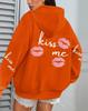 Kiss Me Lip Print Women's Autumn Fleece Hoodie with Pocket