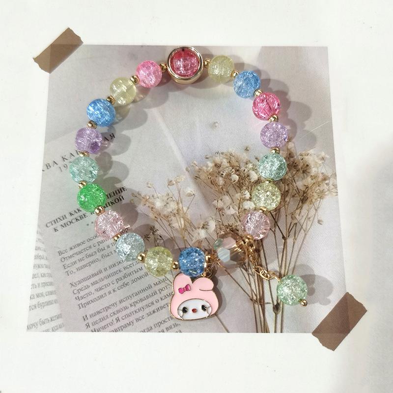 Sanrio Popcorn Crystal Beaded Bracelet: Strawberry Bear & Kuromi Cartoon Charm - Perfect Christmas Gift for Besties