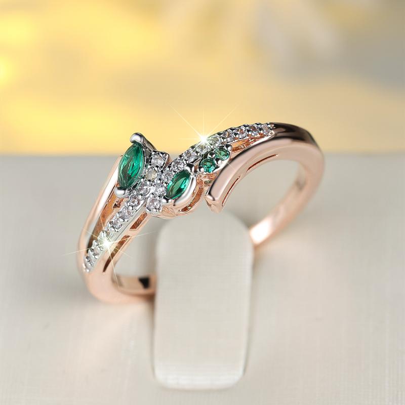 Elegant Silver Color Green White Zircon Rings for Women Luxury Rose Gold Color Fashion Ring Jewelry Accessories