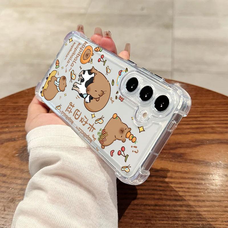Phone Case For Samsung Galaxy S25 FE S24 S23 S22 S21 Ultra S20 Plus Note 20 10 S25FE Clear Shockproof Cover Cute Little Capybara