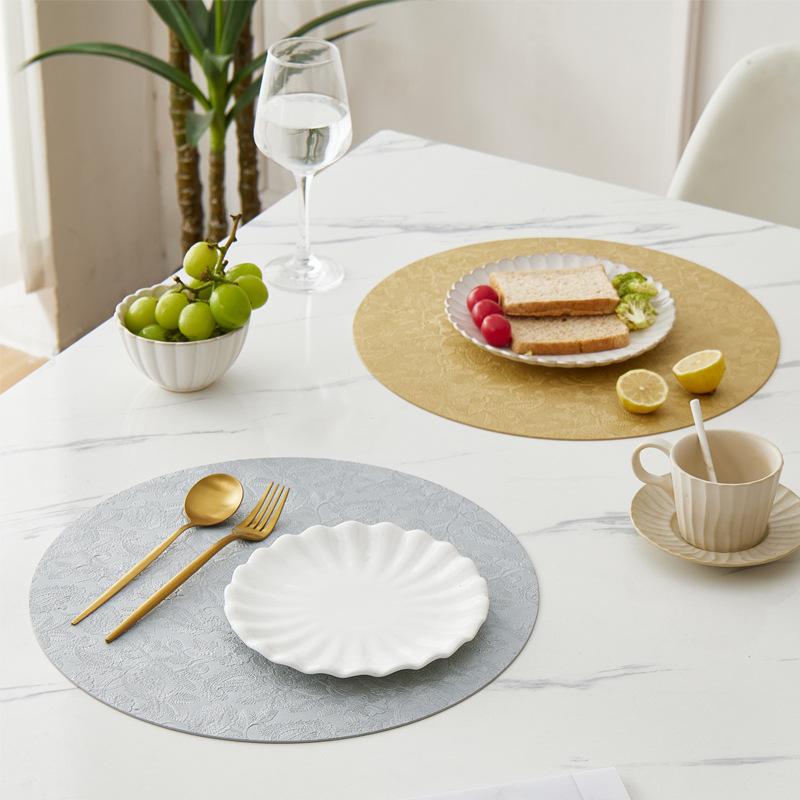 Light luxury simple embossed pattern leather placemat household heat insulation mat leather waterproof and oil-proof dining table mat anti-scalding