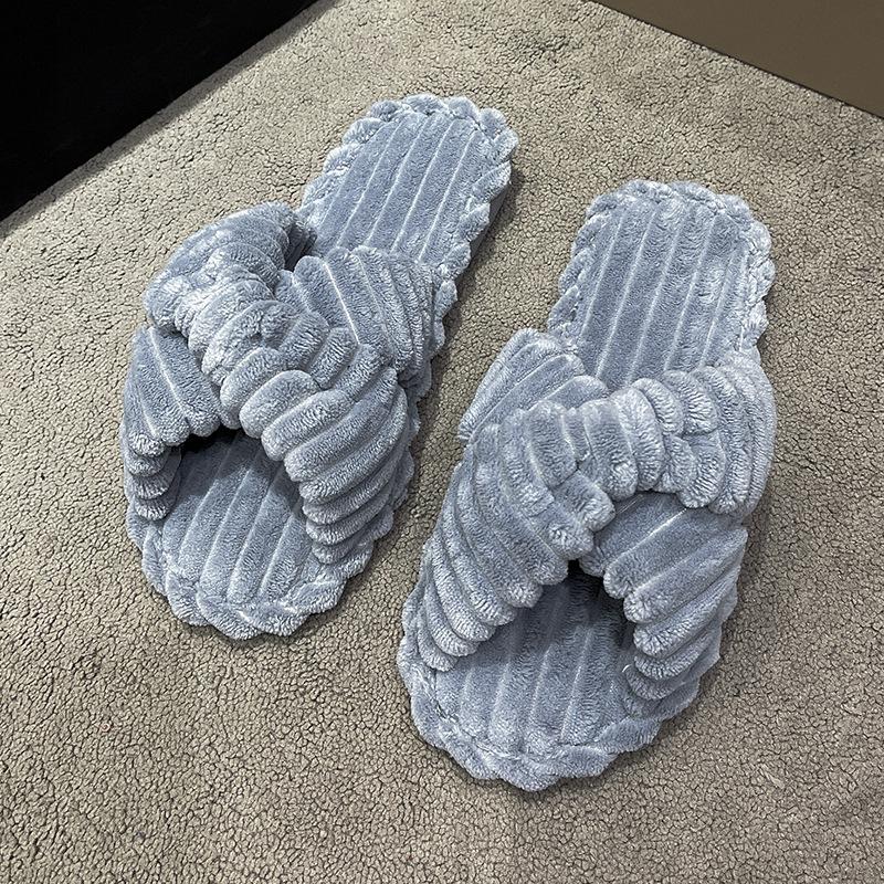 Fashion 2026 Women's Autumn/Winter New Cotton Non slip Home Slippers Warm Toe Cross Flat Bottom Slippers