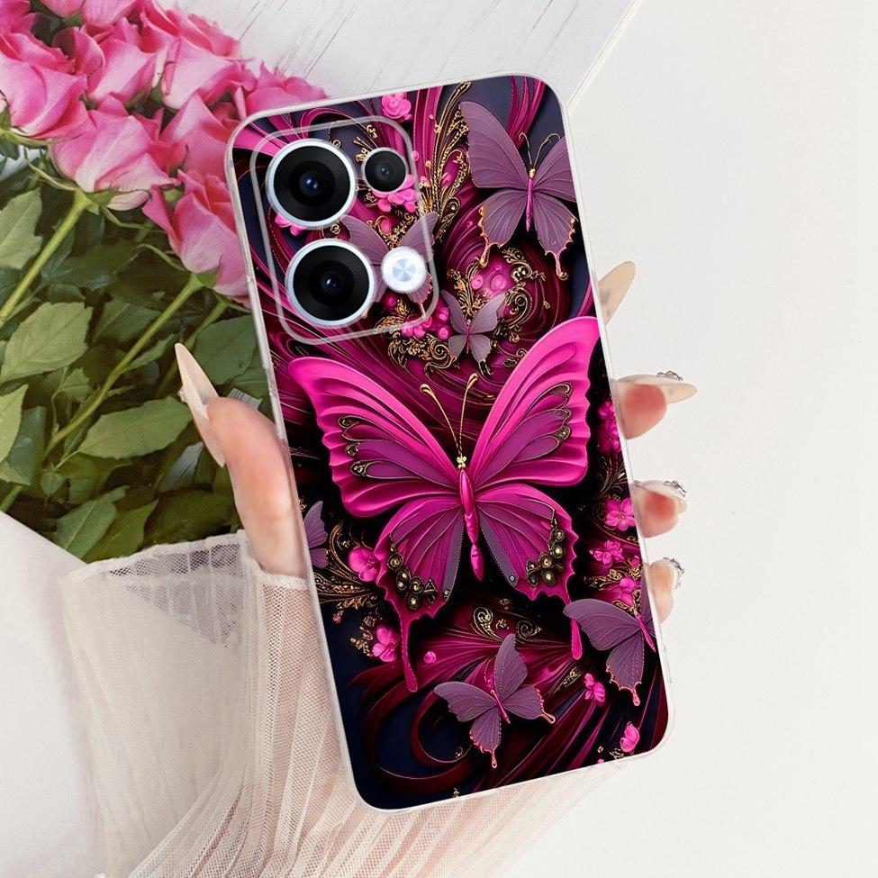 Transparent For Oppo Reno13 Case CPH2689 Cute Cat Fashion Butterfly Funny Painted Casing For Oppo Reno 13 PKM110 Cover