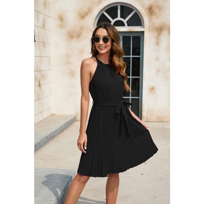 Spring/summer Women's Waistband Dress Party Dress V-neck Sleeveless Dress