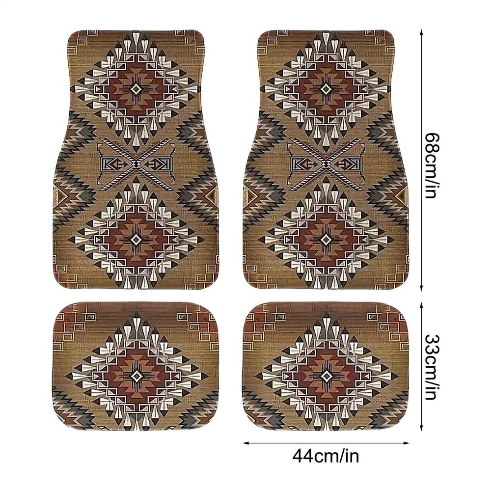 Turkish Persian Style Carpet Car Floor Mats European Ethnic Boho Car Floor Mats Pad 4Pcs Front And Rear Mats Set Car Accessories