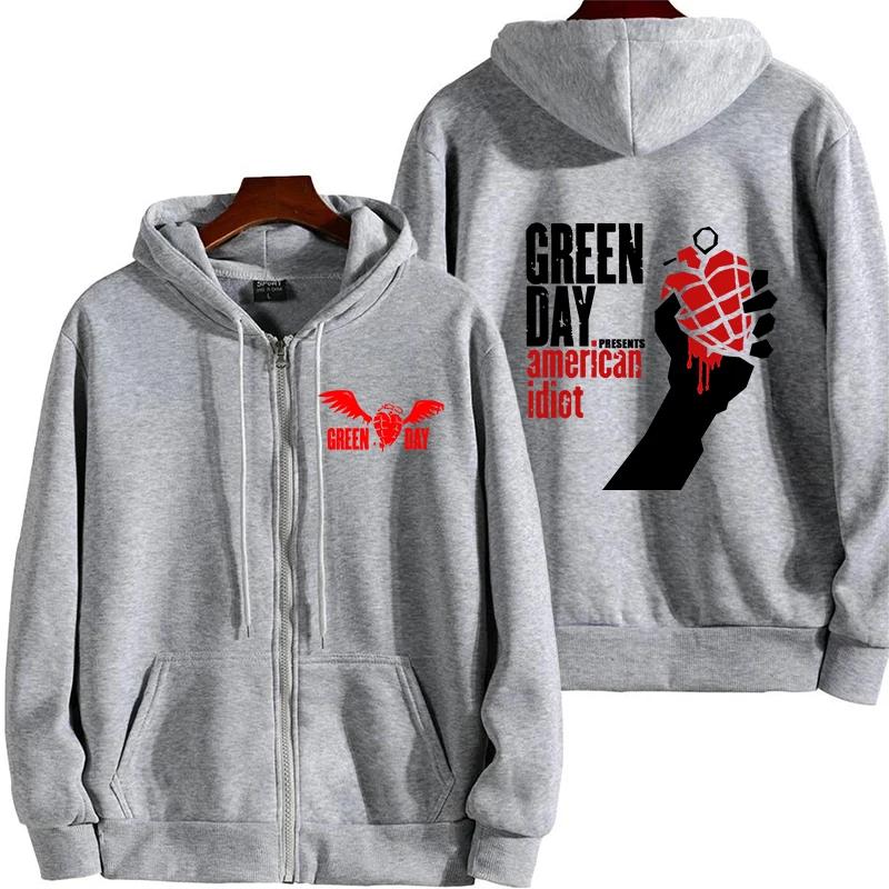 

Men s Autumn Cardigan Hoodie Green Day Saviors Printed Zippered Pullover Solid Color Clothes Loose Harajuku Tops S
