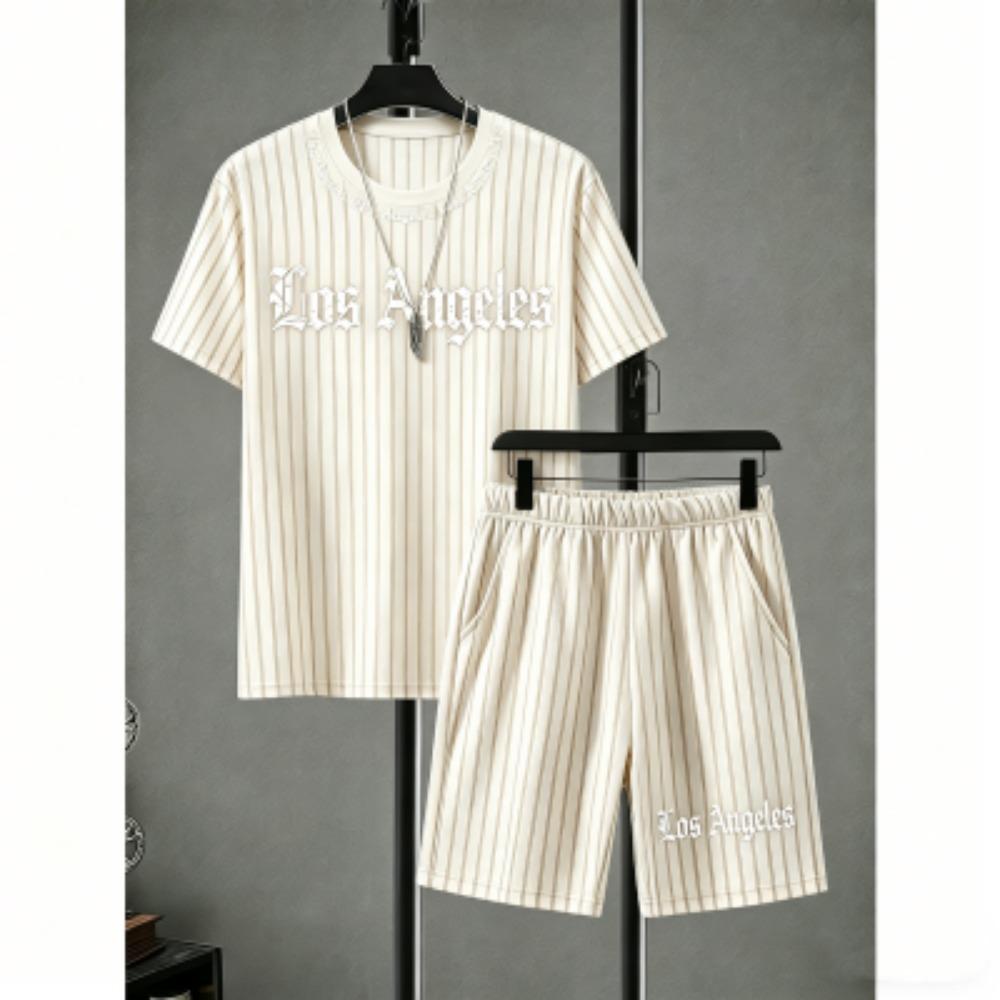 Men's Set Colorful Stripes Printed Men's T-shirt and Shorts 2 Piece Set Summer Casual Outdoor Men's and Women's T-shirt Sets