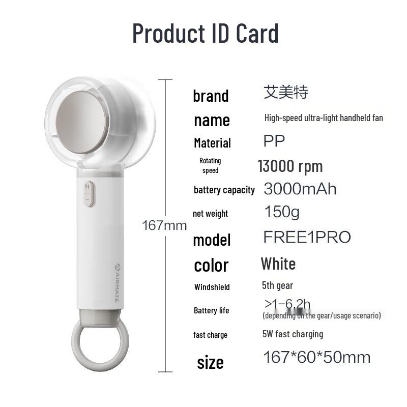 AIRMATE Portable Rechargeable Handheld Mini Fan