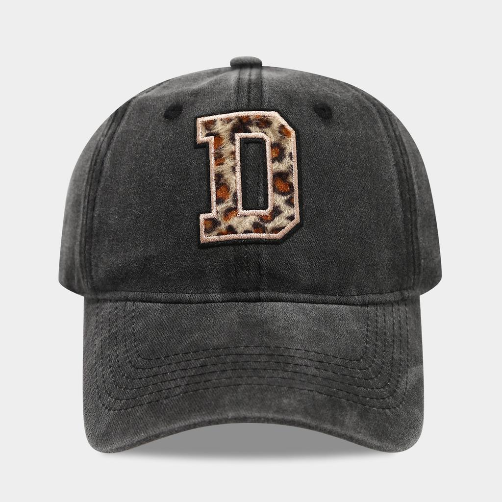 Black Baseball Cap, 26 English Letters Leopard Print Duckbill Hat, Women's Retro Fashion Sports Sun Hat, Trendy Cap