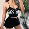 Women Skeleton Claw Print Strappy Cropped Cami Top