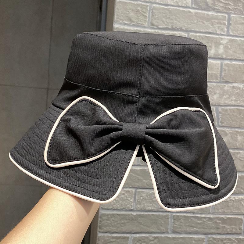Korean versatile new bucket hat women's summer French bow sunshade sunscreen hat outdoor big eaves hat