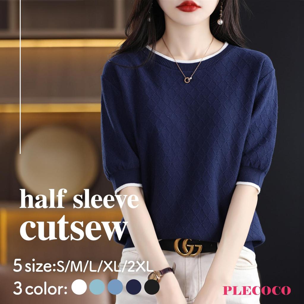 Diamond Pattern Cut and Short Summer Adult L [Precoco] Sewn, Spring/Summer, Elegant, Plain, Stylish, Top, T-Shirt, Sleeve, Graduation, Fashion, Cute,
