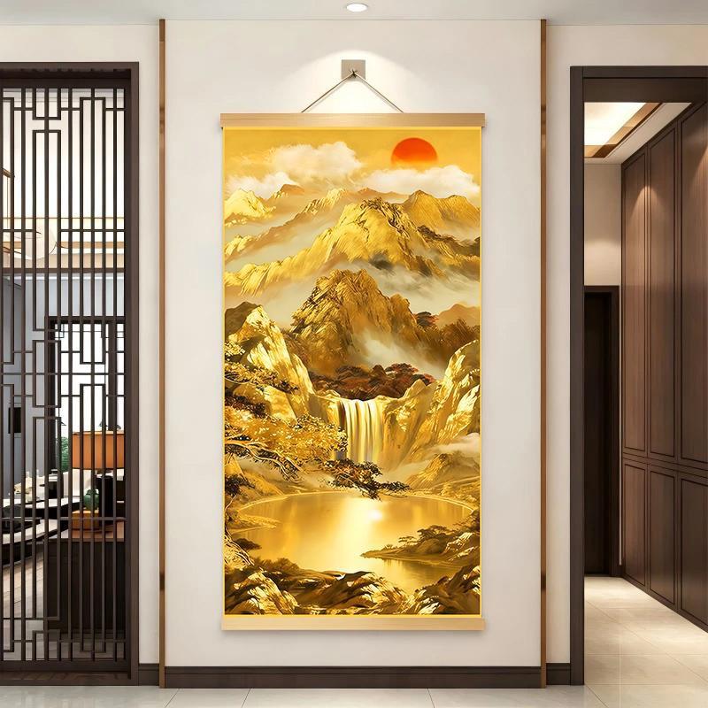 Treasure Land Gold Collection Non-woven Solid Wood Hanging Wall Art for Living Room, Study, or Office Entrance