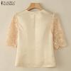 ZANZEA Women Square Neck Casual Lace Splice Half Sleeve Satin Blouse
