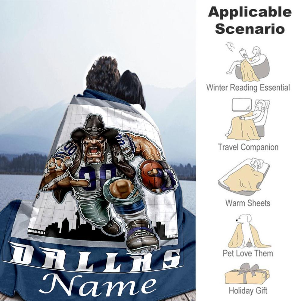 Dallas Mascot Football Customize Your Name Blanket Throw Customizable Blanket Comfortable for Home Decor Bed Sofa Nap for All Occasions