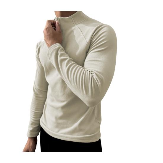 

Мужская футболка с длинным рукавом, зимняя осенняя однотонная толстовка с полувысоким воротником-молнией, повседневные мужские топы для занятий спортом, повседневная одежда M абрикосовый