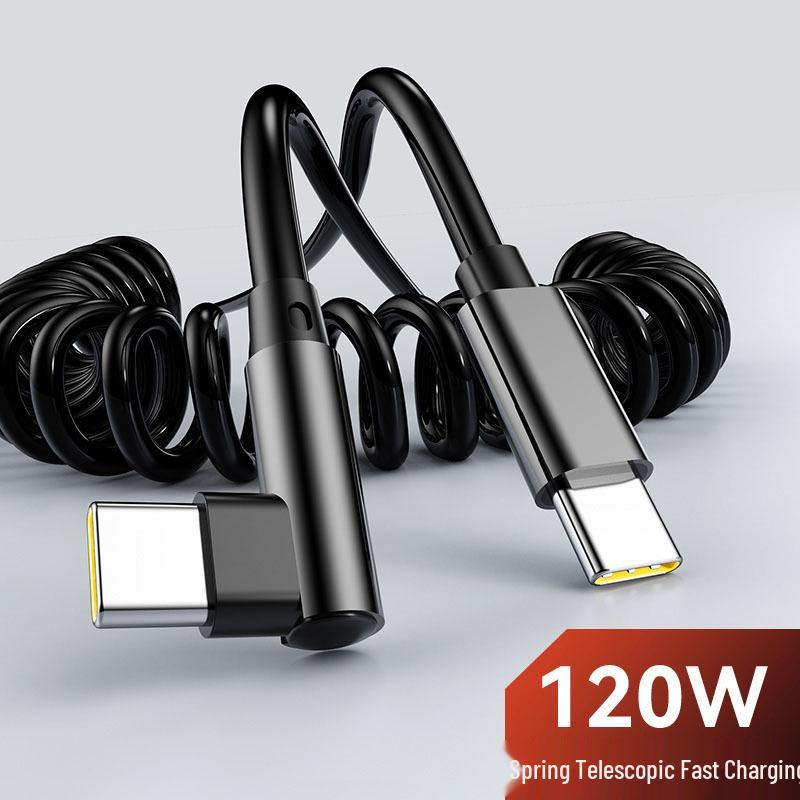 Dual Type-C 120W Fast Charging Elbow Data Cable for Apple & Huawei, Compatible with Car Chargers