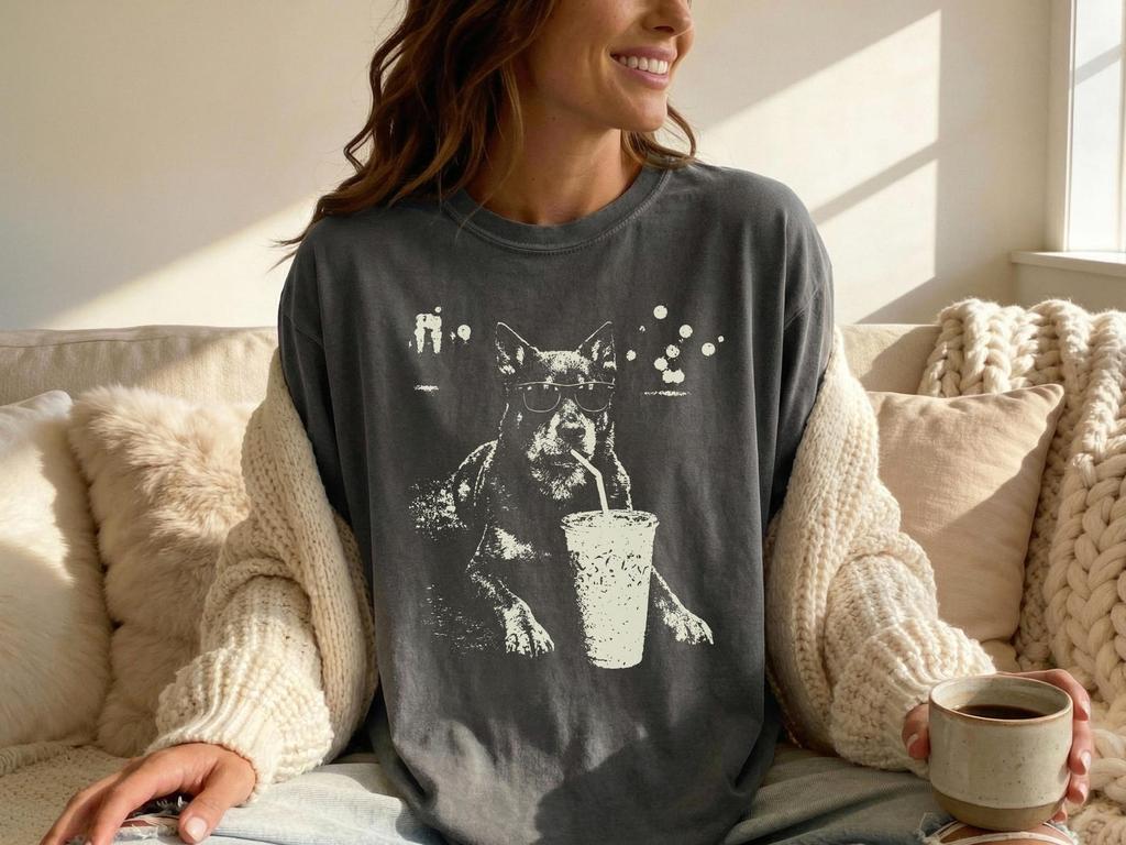 Beauceron Shirt, Funny Dog Mom, Dog and Coffee Lover Gift, Funny Meme Tee, Vintage Comfort Colors® Beauceron Iced Coffee Dog T