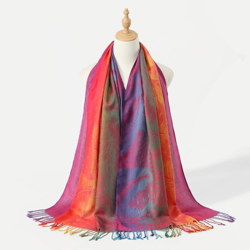 

Популярная цветная шаль с бахромой «кешью», женский вышитый шарф с градиентным переходом 180CM