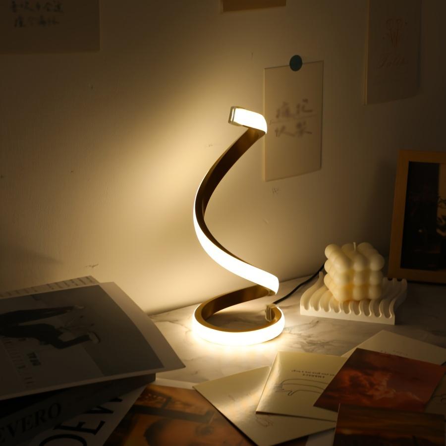 Lampe de table LED moderne avec USB - luminosité réglable, lumière blanc chaud, design en spirale, convient pour chambre à coucher, salon, éteint